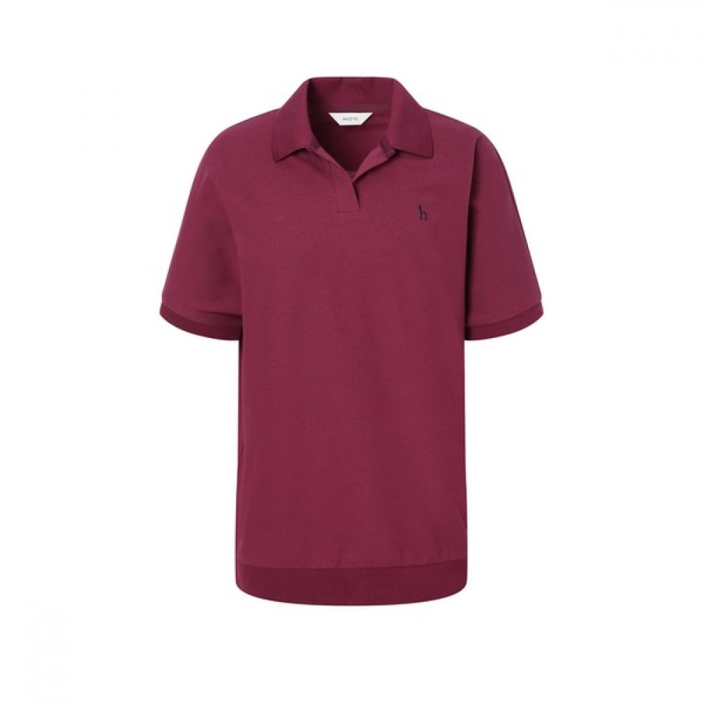 [ヘッジズレディース] 24SS ワインソリッドコットンブレンドショートスリーブカラー T シャツ WSTS4B305D2