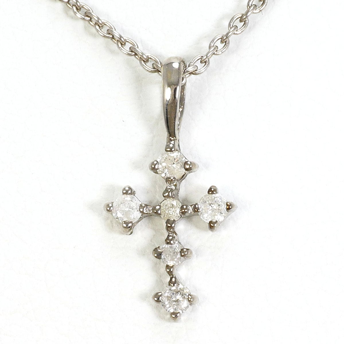 K10 10金 WG ホワイトゴールド ネックレス ダイヤモンド 0.1ct 総重量約1.7g 約44cm 中古