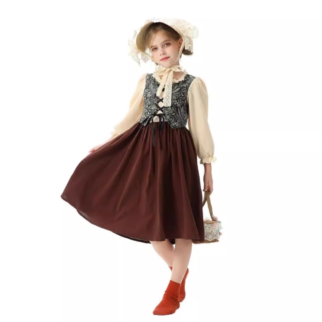 ハロウィン子供用コスチューム ヨーロッパとアメリカの民族レトロ宮殿中世田園風農家の女の子プリンセスドレス