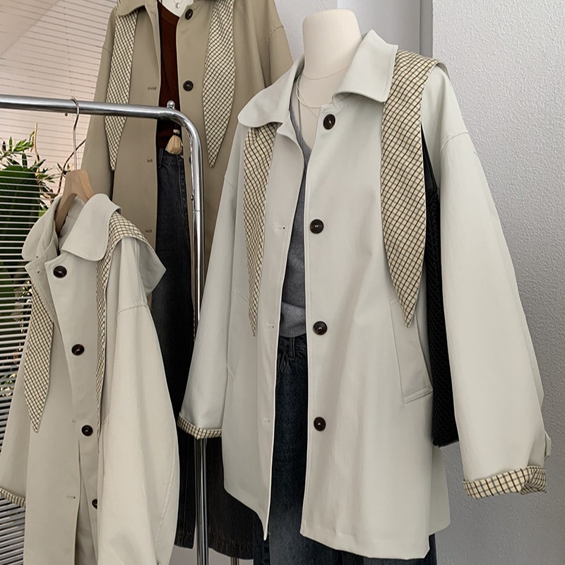 オマライ シングルブレスト 取り外し可能なフード ウインドブレーカー 長袖 ミドル丈 コート トップス 女性用 4427