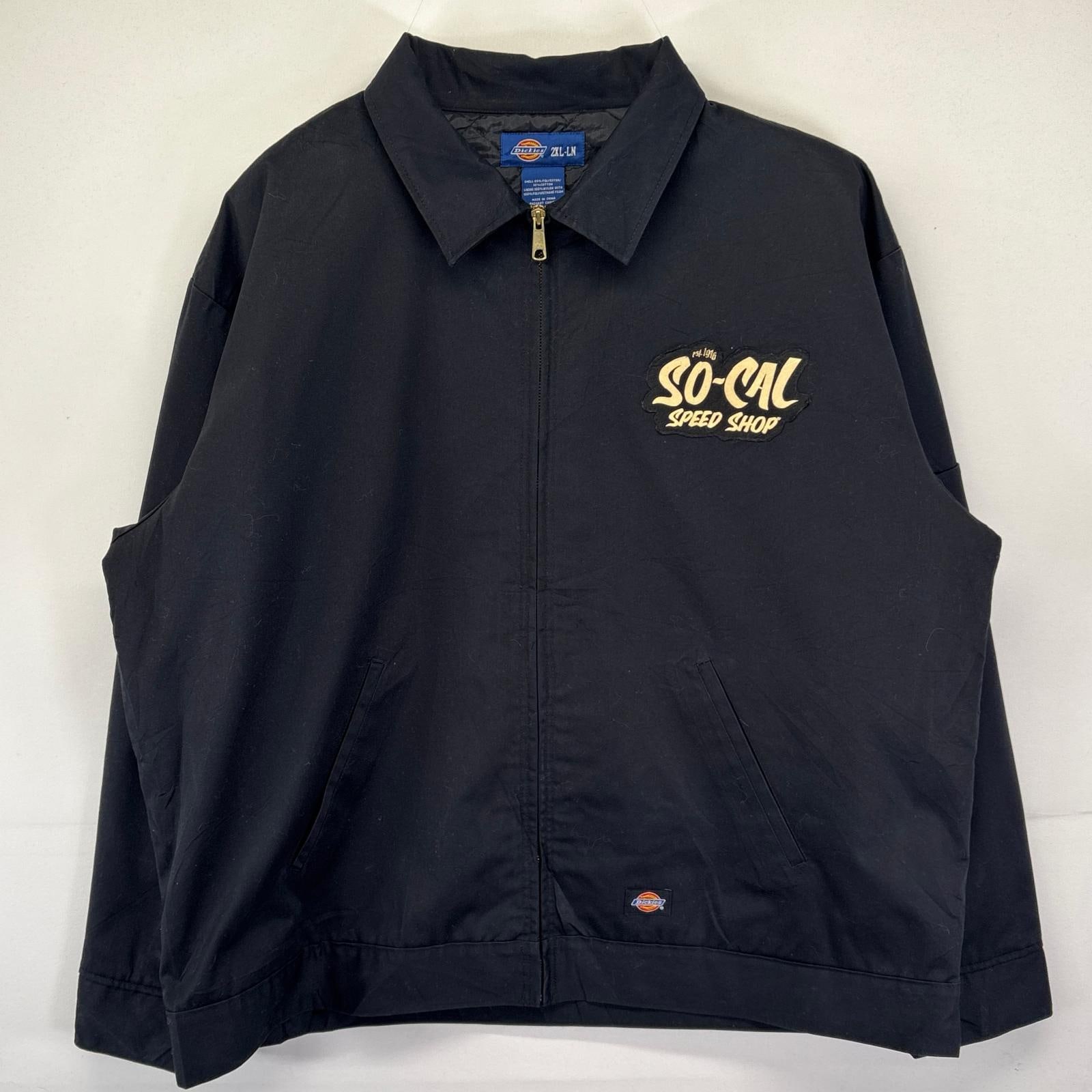 古着 ワークジャケット 大きいサイズ フルジップ ソーシャルスピードショップ ワッペン 2XL ブラック メンズ