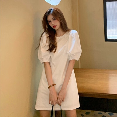 ワンピース デート ショート ショート丈 袖あり 夏 10代 20代 30代 レディース 女性用 個性的 ホワイト ブラック M L XL 2XL 3XL 4XL パフスリーブ こなれ感