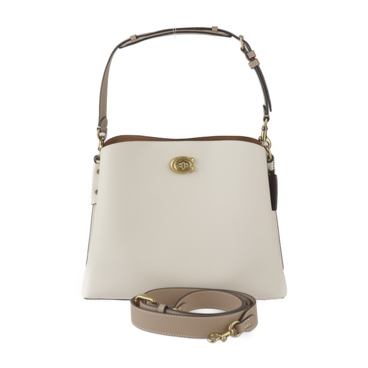 新品未使用展示品 COACH コーチ ショルダーバッグ C2590 バケット バッグ ウィロウ レザー アイボリー ブラウン ゴールド金具 2WAY ターンロック カラーブロック 本物保証 中古
