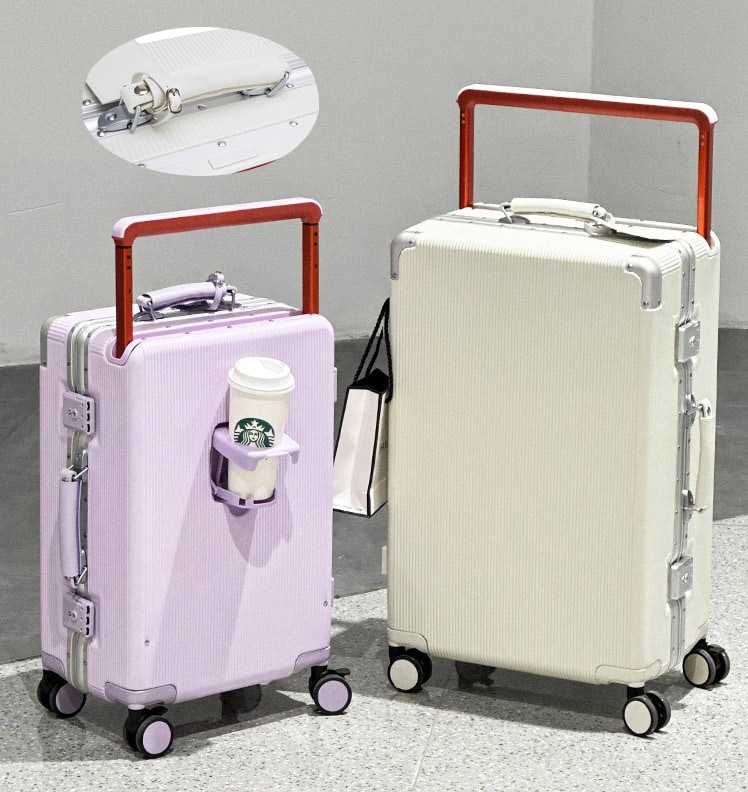 【限定2024最新モデル】 ワイドロッドトランク スーツケース 静音キャスター アルミフレームあんごうばこ 革製ハンドルの方が カップホルダー付き キャリーバッグ キャリーケース ダ 搭乗箱