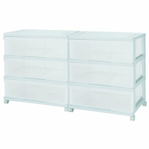 収納ケース プラスチック 引き出し ワイド 3段 2個組 幅60 おしゃれ ホワイト キャスター付き