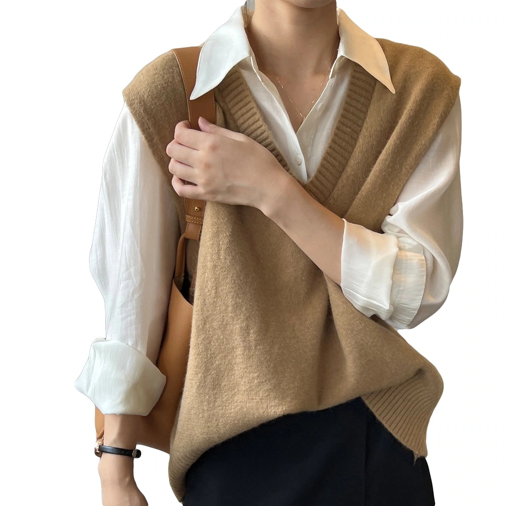 [最安値挑戦]！フリーサイズ ゆったり ノースリーブ トップス ニット ニットセーター Vネック 秋冬 レディース ニットベスト