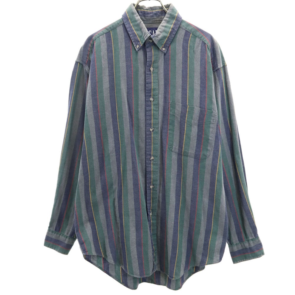 90s オールド ストライプ 長袖 ボタンダウンシャツ M グレー系 メンズ