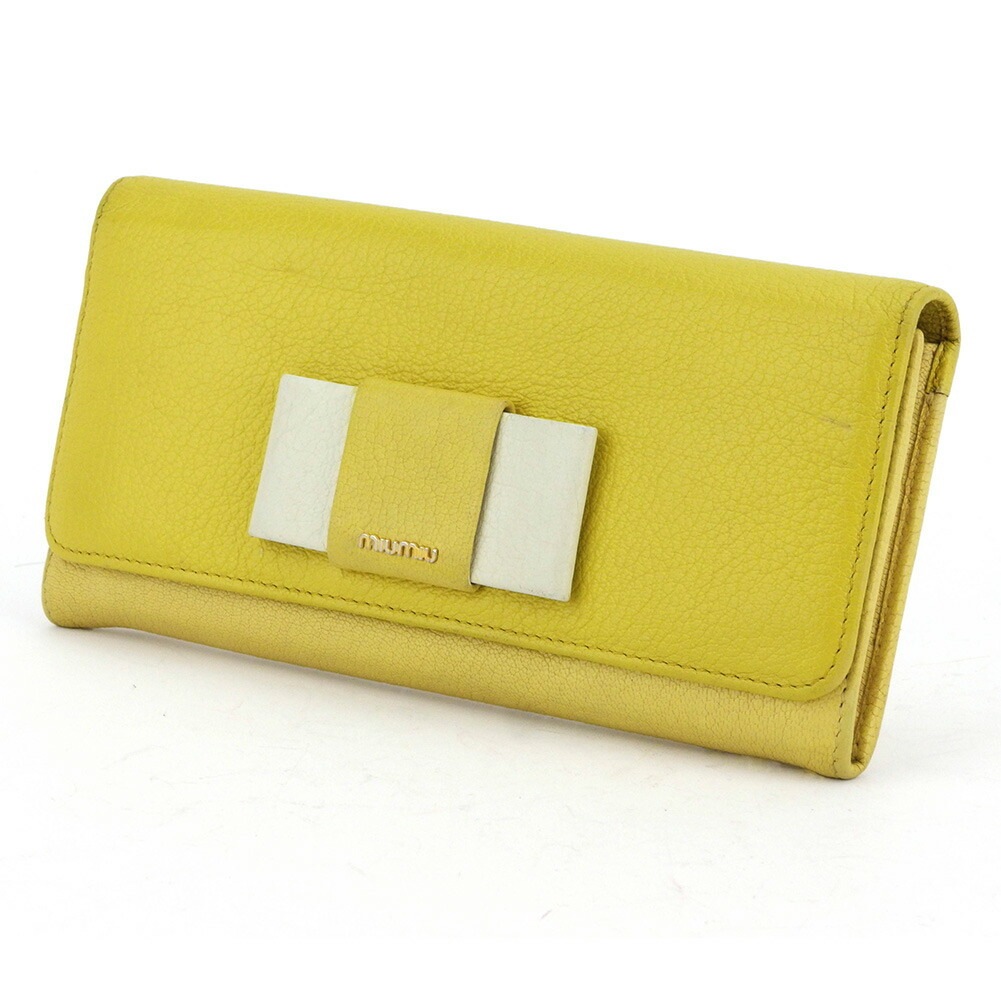 長財布 リボン イエロー ホワイト 白 ゴールド レディース 中古