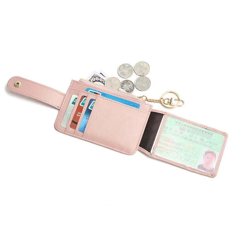女性用の小さな多機能カードホルダー,ジッパー付きの薄い財布,学生用カードホルダー - 1524