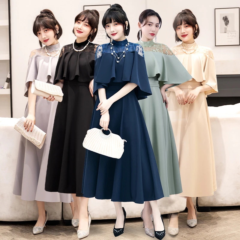 ドレス 結婚式 お呼ばれ パーディー ミモレ丈 パーティードレス レースドレス ワンピース おしゃれ フォーマル 二次会 パーティー お呼ばれ 演奏会 成人式