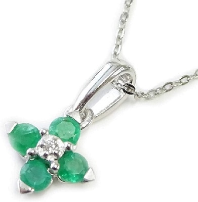 天然エメラルド クローバープチネックレス プラチナチェーン付5月の誕生石14003PTギフトラッピング済み