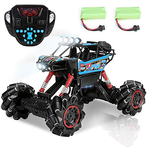 ラジコンカー こども向け オフロード 4WD 高速 RCカー 1/14 リモコンカー ドリフト 踊る 音楽 LED搭載 2.4Ghz無線 四輪駆動 競技可能 40分間走れ バッテリー2個付き 乗り越え