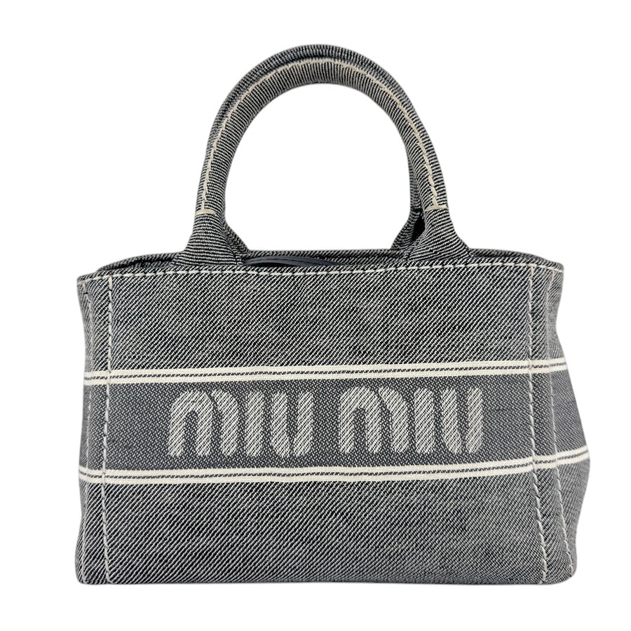 ミュウミュウ MIUMIU ハンドバッグ ショルダーバッグ キャンバス/レザー グレー/オフホワイト シルバー レディース z4381 75,900円