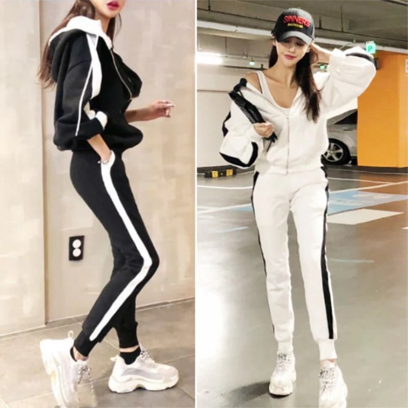 トップス ボトムス ジャージ 上下セット 袖あり 長袖 襟なし スリム タイト 細身 ストレート フード付き ファスナー ポケット 前開き かわいい 大人可愛い きれいめ シンプル カジュアル 大人