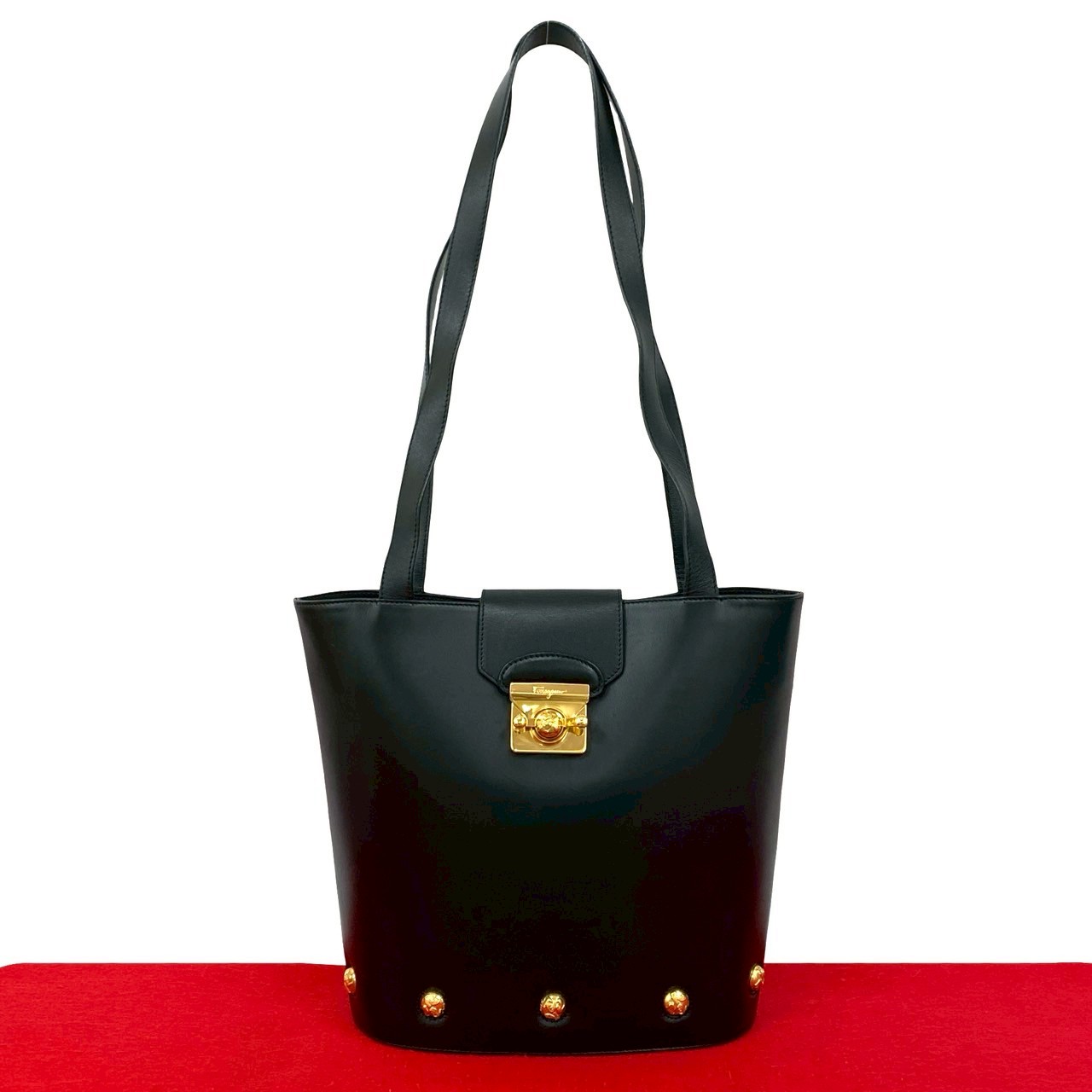 ヴィンテージ ヒールモチーフ 金具ショルダーバッグ レザー ブラック 20465