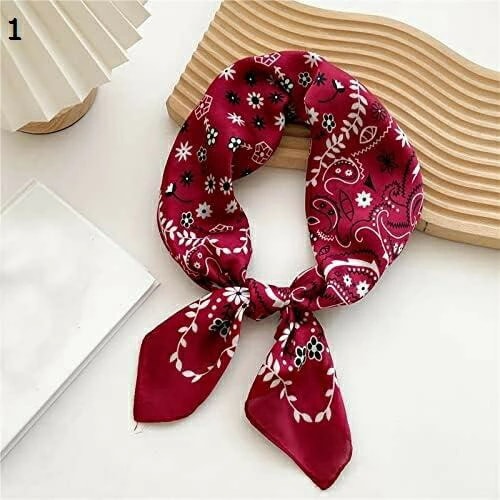 【20%OFFクーポン～】70 センチメートル女性ヘッドスカーフ女性スクエアネックスカーフファッションカシュープリントハンカチサテンヒジャーブスカーフ スカーフ (Color : Wine red