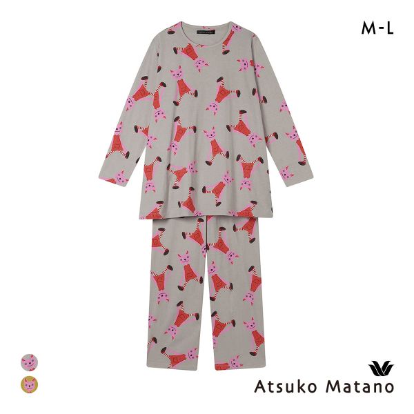 ワコール マタノアツコ 長袖 パジャマ 上下セット 愛らしい猫のぬいぐるみ 綿100％ ルームウェア