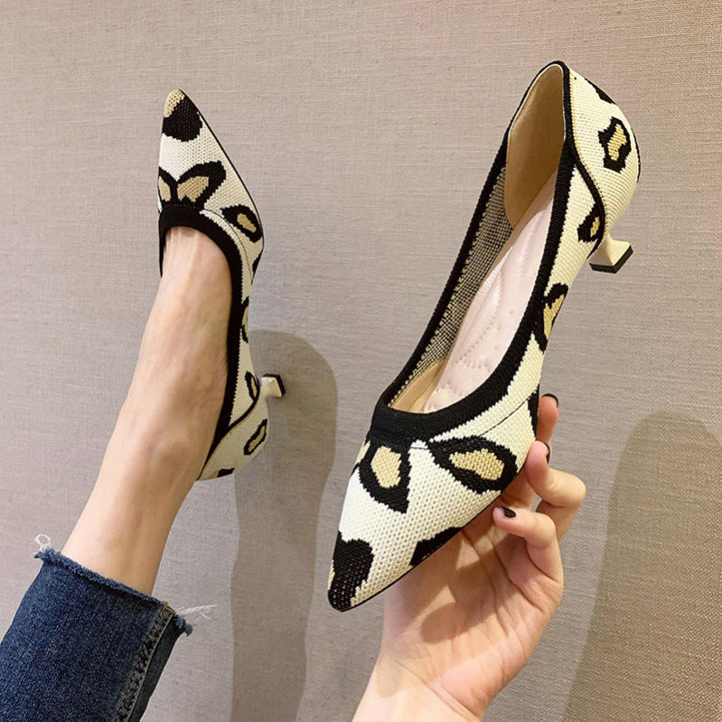 1000円OFFクーポン パンプスヒール 仕事用 パンプス レディース ニット 歩きやすい 脱げない 痛くない 柔らかい 太ヒール ヒール4.5cm ポインテッド パンプス 美脚 フォーマル ピンヒー 10,757円