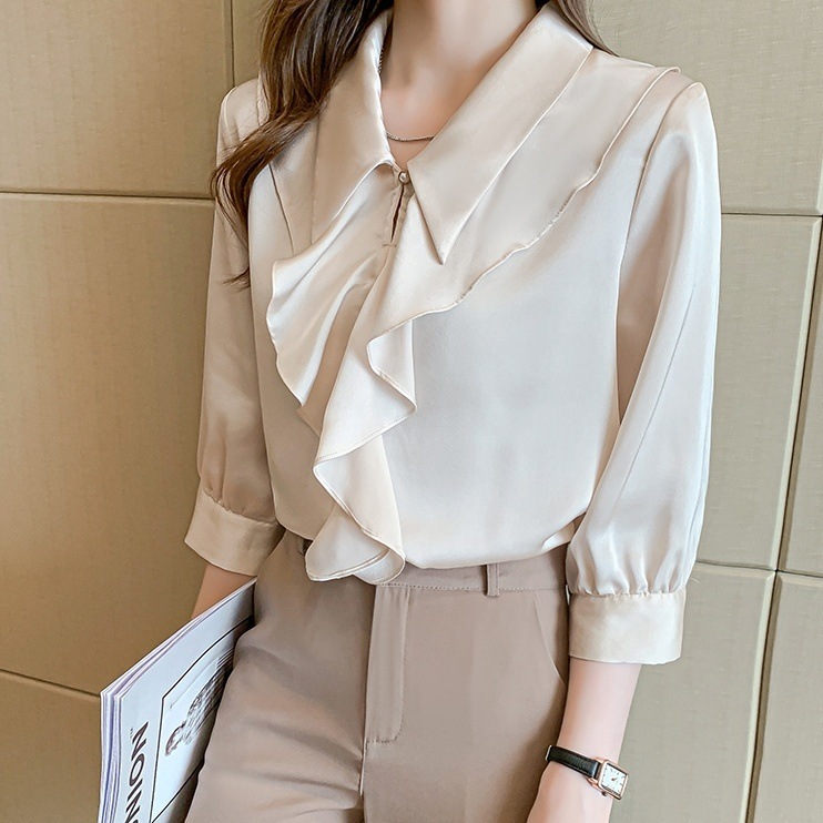 フリルブラウス トップス シャツ ブラウス 長袖 かわいい 大人可愛い きれいめ 上品 おしゃれ