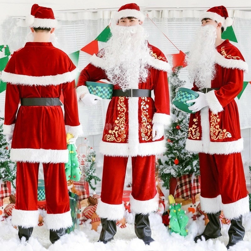 メンズ サンタ コスプレ セット サンタクロース メンズサンタ 男性 ズボン サンタコス コス コスチューム サンタ コスチューム 髭あり 忘年会 男 仮装 大人 大人用 男性 クリスマス 衣装 クリ