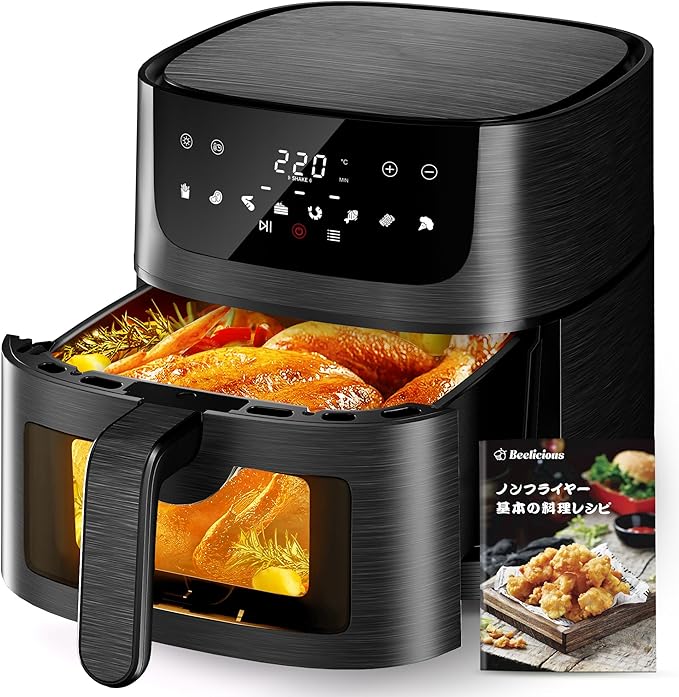 4.5L 可視窓 大容量 エアフライヤー オイルカット 省エネ 最高温220℃ 1~5人 家庭用 卓上 電気フライヤー ノンオイルフライヤー 揚げ物 惣菜 LEDタッチパネル タイマー 温度調整 日本