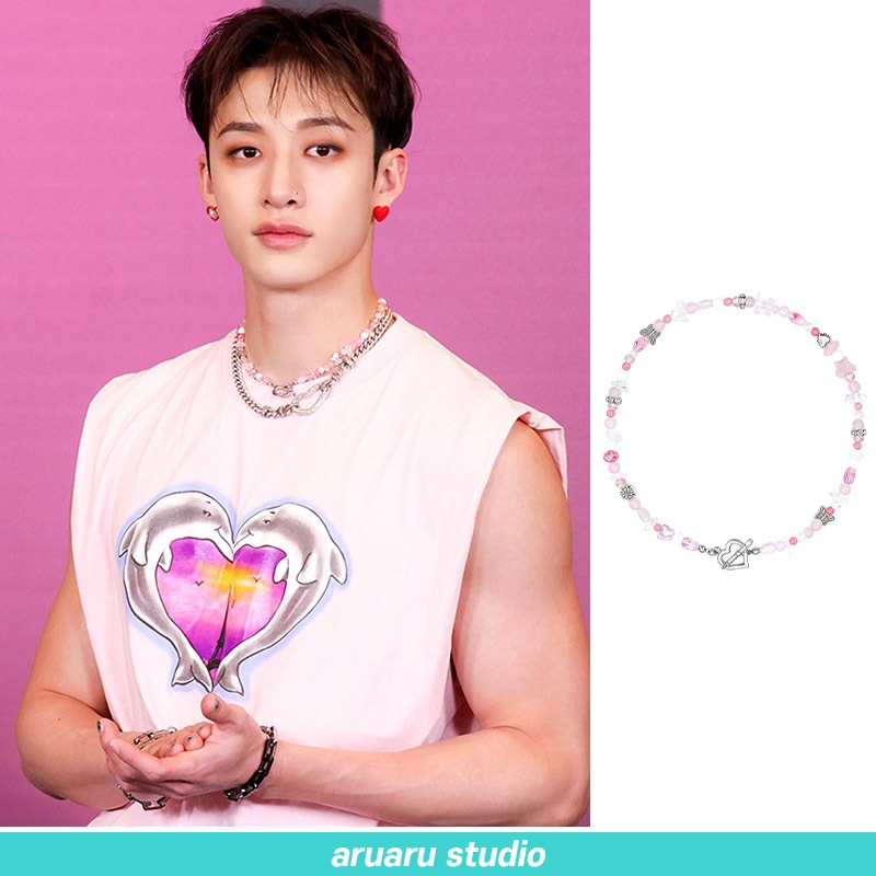 【VVV】Highteen Pink Beads Heart Toggle Necklace (SKZ 着用) ティーンピンクビーズハートトグルネックレス VVV 正規品