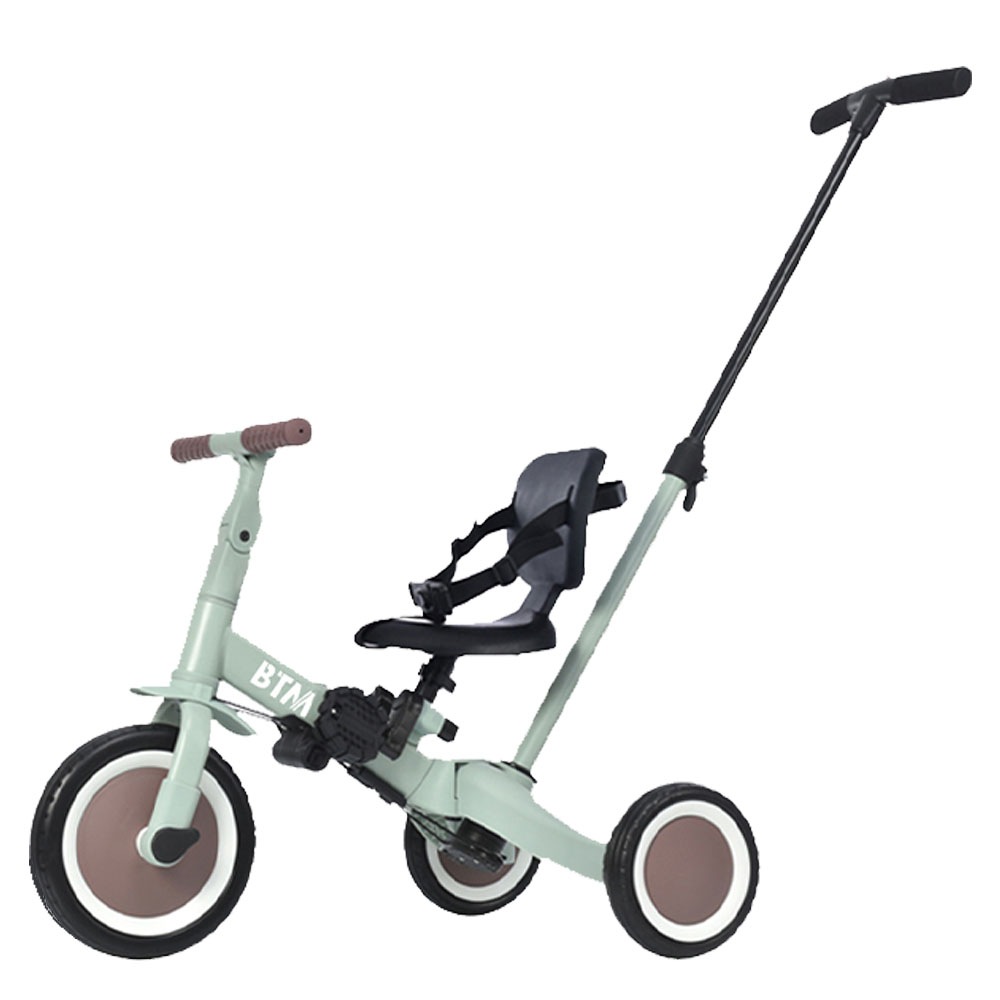 子供用三輪車 4in1 ミント×ブラウン 三輪車のりもの押し棒付き 自転車 おもちゃ 乗用玩具