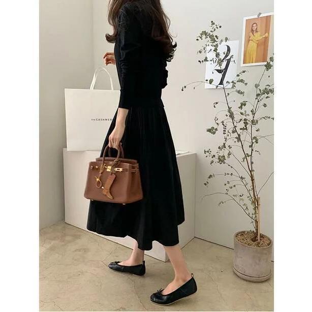 黒ワンピース フォーマル 黒 ワンピース ニットワンピース ロング 秋冬 きれいめ 切り替え 異素材 秋服 秋 冬 長袖 40代 カジュアル 大きいサイズ レディース