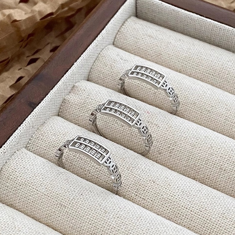 s925 そろばんコインリング 女性用 Ins 運勢転送 個性 シンプル ベジタリアン リング インデックスリング 新年 ギフト