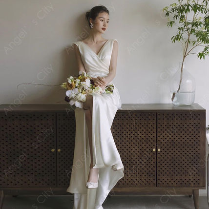 2024 新作 高級質感ドレス ウェディングドレス バックオープン サイドスリット ウェディングドレス バックオープン サイドスリット きれいめ シンプル カジュアル 上品 おしゃれ かっこいい メ