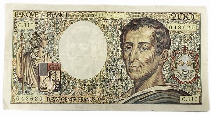 フランス 200フラン紙幣 美品 哲学者 シャルルドモンテスキュー 世界 外国 貨幣 古銭 旧紙幣 旧札 旧 紙幣 アンティーク