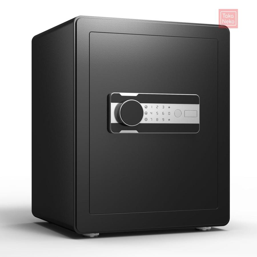 金庫 家庭用 小型 電子金庫 警報アラーム 緊急キー付き 壁に固定可能 取り外し可能な棚 日本語説明書は内部に付き 45L ブラック 幅38cm x 奥行32cm x 高さ45cm