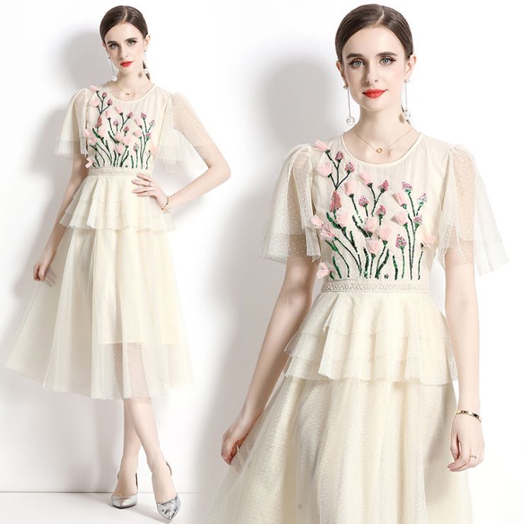 新作　バタフライスリーブ刺繍ワンピース バタフライスリーブ刺繍ワンピース ワンピース ドレス ドレス 二次会 結婚式 大人 上品 入園式 卒業式 入学式 OL パーティードレス ドレス フォーマル