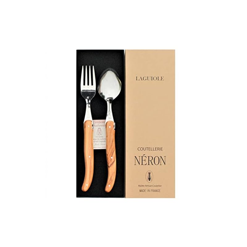 ライヨール 1.5ｍｍ スプーン＆フォーク 天然オリーブ柄 ギフト箱入り フランス製 NERON