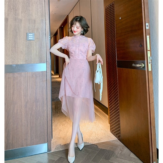 【取寄：納期2週間】結婚式ドレス ワンピース 半袖 大きいサイズ XL 2XL 3XL プリーツスカート