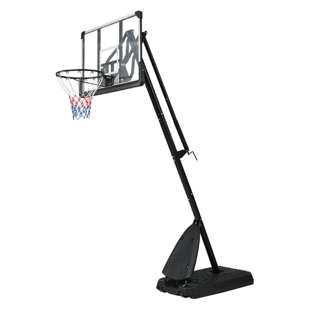 バスケットゴール ハンドルを回すだけの簡単　高さ無段階調節 フロートボード付き　公式＆ミニバス対応 230-305cm 移動可 工具付き ゴールネット バックボード リング ミニバス 一般用 屋外用