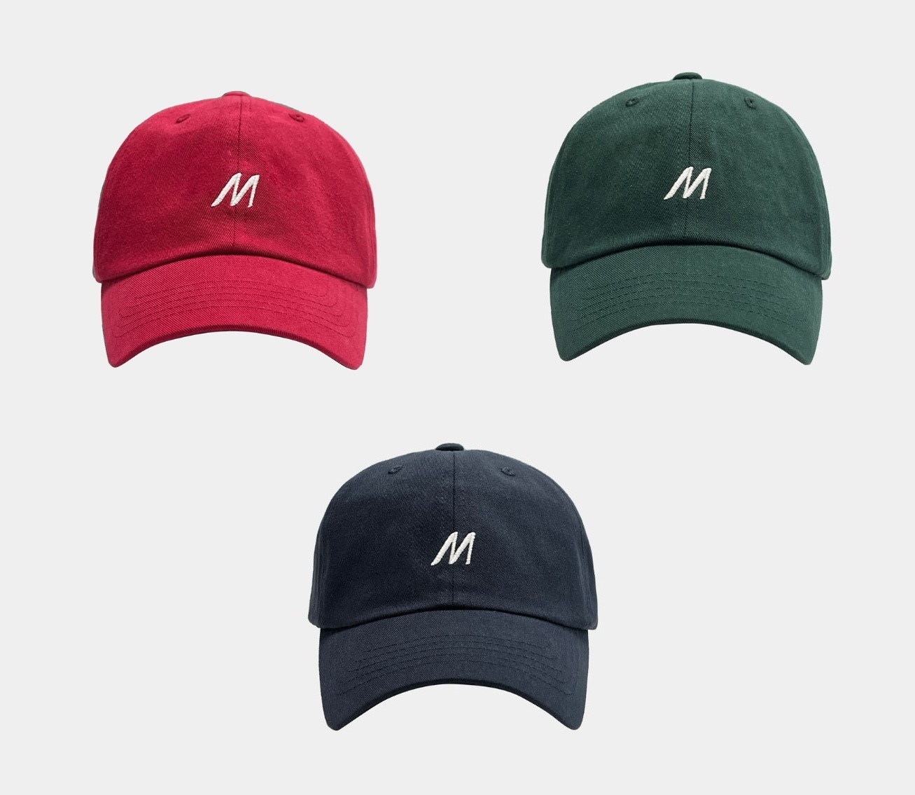 シグネチャーロゴボールキャップ 3カラー（グリーン&ネイビー&レッド）フリーサイズ