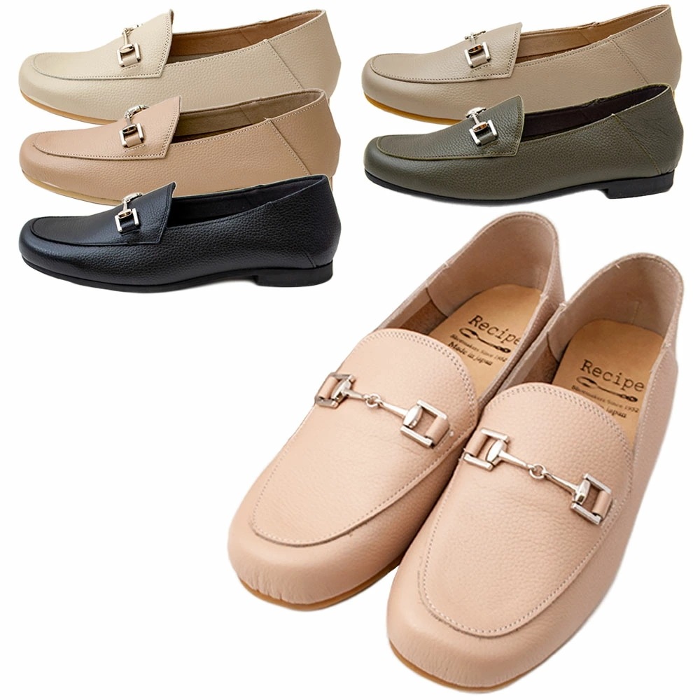 Recipe RP530 レディース ビットローファー 本革 日本製 低反発クッション入りインソール 軽量 ストラップ ローヒール ゆったり Made in Japan 9,317円