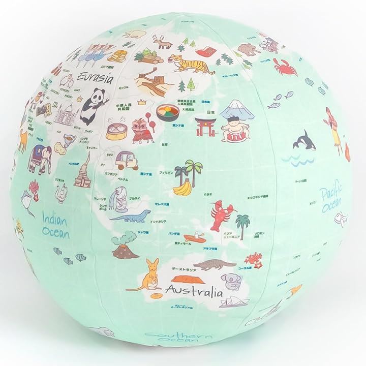 テレット ぎゅっと抱きしめられる地球儀 Sサイズ スタンダード ブルー系 日本語 クッション Made in JAPAN(ブルー, Sサイズ (直径約25cm ）)