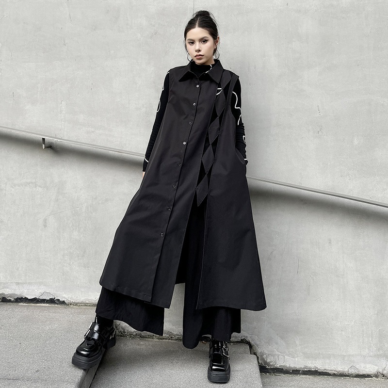 【J.Fashion】 袖なしワンピース おしゃれ ベストワンピース 個性的なデザイン 秋冬 Aライン 透かし彫り レディース ノースリーブワンピース メガ割