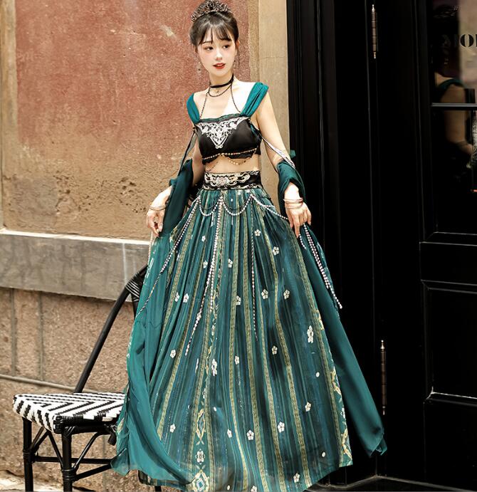 レディース 漢服 中華風ドレス 漢風 コスプレ衣装 ロング丈ドレス お嬢様 コスプレ 中国古代 変身仮装 コスチューム 改良版漢服 仙女 ドレス 漢元素 コスプレ衣装 イベント衣装 撮影衣装 グリーン