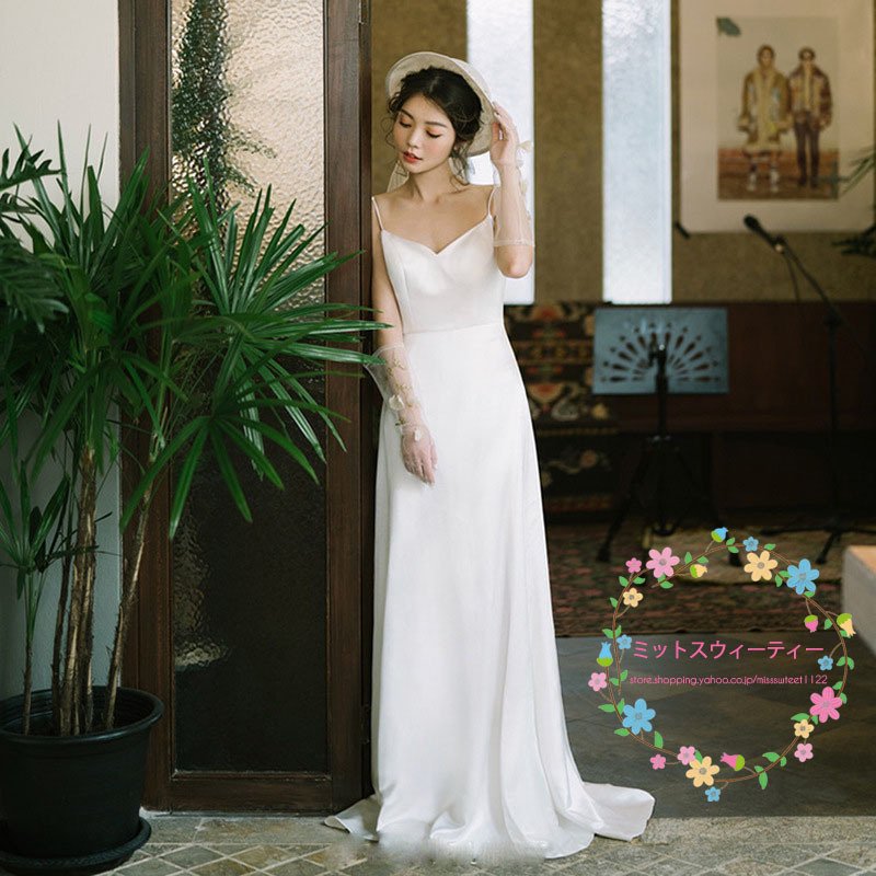 ウエディングドレス 二次会 花嫁 前撮り 長袖 サテン ウェディング