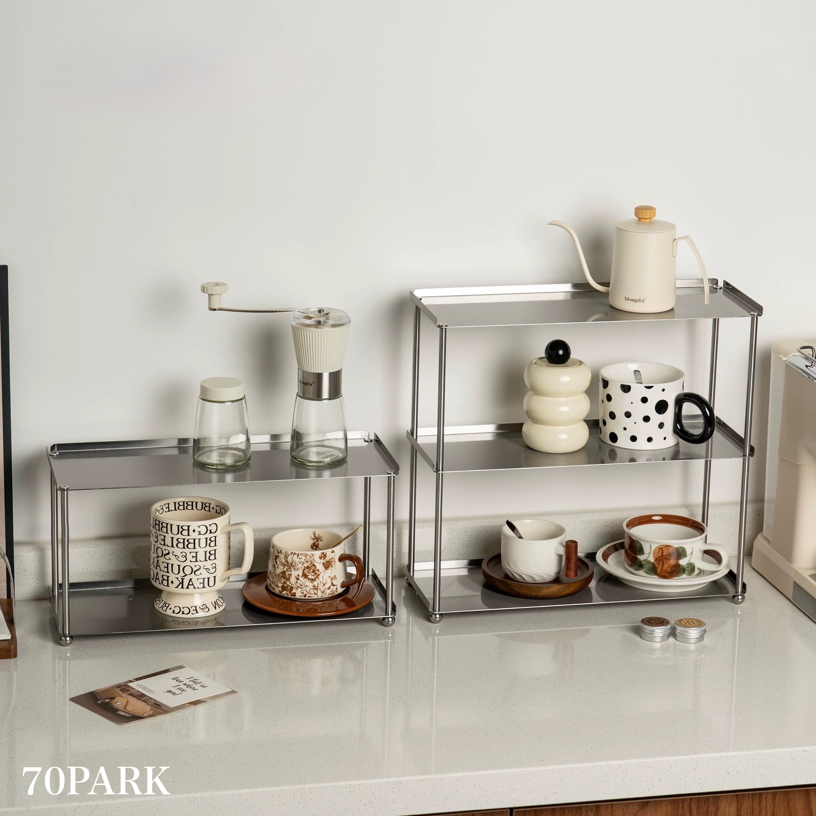 ステンレス シルバー カップ 収納 二段 三段 ラック 全2種 小物置き おしゃれ 韓国インテリア 韓国雑貨 韓国っぽ 北欧インテリア 北欧 インテリア雑貨 韓国 70PARK