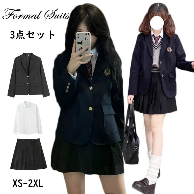 【即納】卒業式 スーツ 女の子 卒服 韓国 制服 160 黒 入学式 スーツ 小学生 なんちゃって制服 大きいサイズ フォーマルスーツ 3点セット 女子高校生 中学生 学生服 可愛い 白シャツ ネクタ