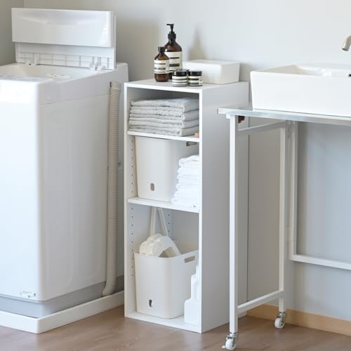 棚が動かせる カラーボックス スリム 3段 隙間収納 幅35cm ホワイト SLU-90353