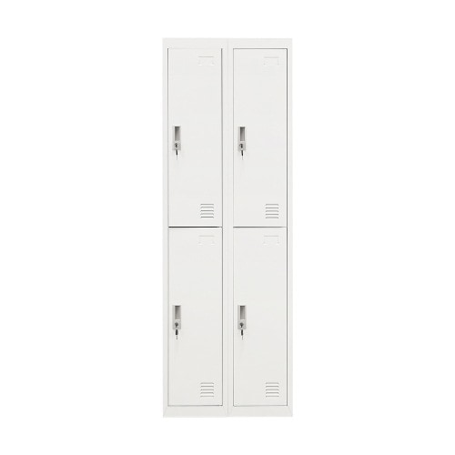 スチール製脚付き収納キャビネット ホワイト キーシリンダー錠付き スペアキー付き