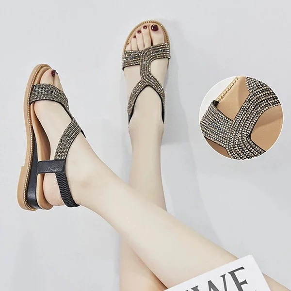 【20点セット】【送料無料】楽ちん煌めきサンダル ビーチサンダル レディース 厚底サンダル 4cmヒール 歩きやすい フラットサンダル ローヒール 細ストラップ ビジュー 痛くない PU おしゃれ カ