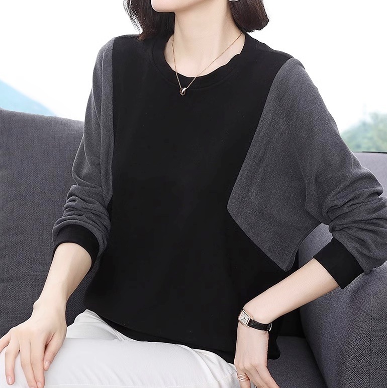 トップス カットソー 袖あり 長袖 ラウンドネック プルオーバー きれいめ シンプル 大人 上品 おしゃれ お洒落 レトロ エレガント モダン 抜け感 無地 春 秋 10代 20代 30代 40代