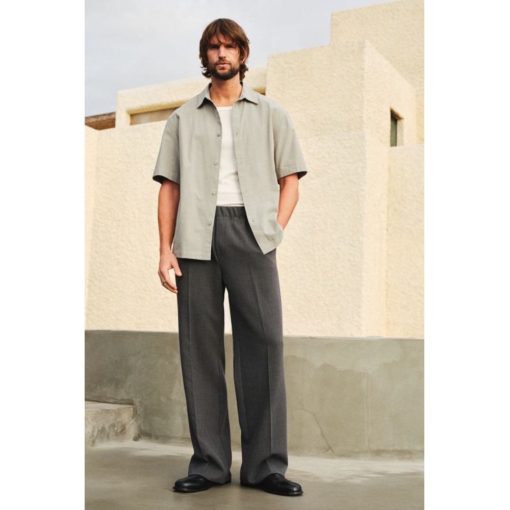 H&M テクスチャーシャツ レギュラーフィット セージグリーン