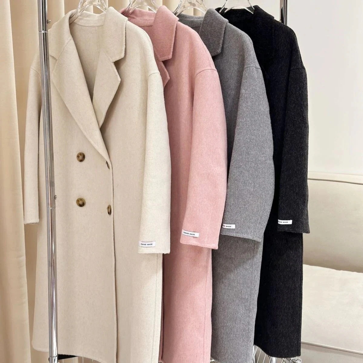 秋冬新作ロングヘア両面ウールコートミドル丈ラグランスリーブドロップショルダールーズスタイル韓国怠け者アウターレディース 4,857円